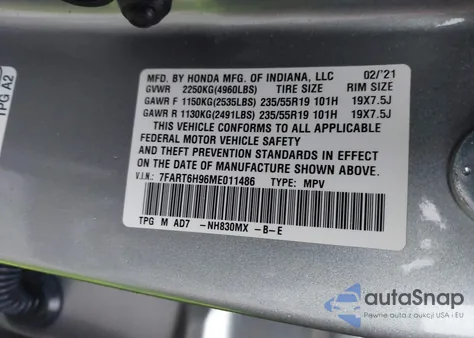 2021 Honda Cr-V Hybrid Touring from USA, damaged, VIN 7FART6H96ME011486